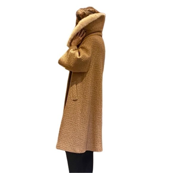 Vintage Berona tan beige swing Wool coat with white mink collar estimated sz M/L - Picture 5 of 17